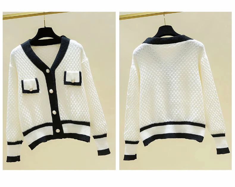 Hnewly  Korean Knit Sweater Temperament V-neck Single Breasted Jacket Women's Spring Autumn New Loose Long-Sleeved Cardigans  Coat