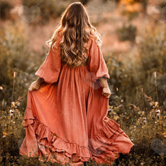 Hnewly  Boho Maternity Photoshoot Dress Maxi Beach Photography Dresses For Outdoor Pregnancy Shooting Clothes Baby Shower Maternity Gown