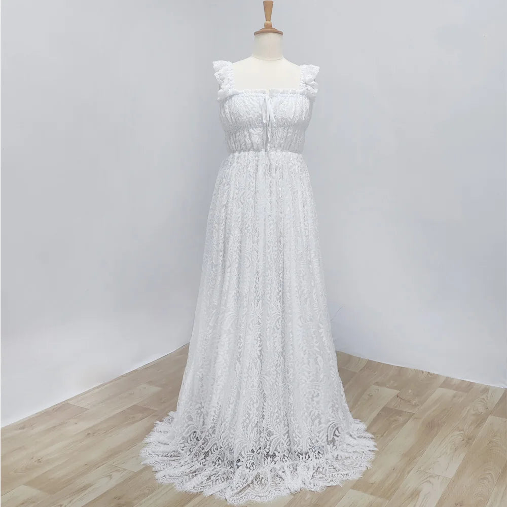 Hnewly  Off Shoulder Lace Camisole White Cashew Flower Dress Bohemian Photo Shooting Pregnancy Dress Photography Dress For Women