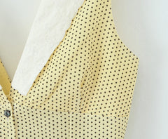 Lunivop  Sweet Yellow Polka Dot Print Spliced White Lace V collar Tank Dress Women Open Buttons Low Waist A-line Sleeveless Vestidos Robe