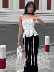 Hnewly Streetwear Lace -up Bandage Corset Bodycone Off Shoulder Chic Aesthetic Y2K Crop Top Women Korean Summer Bustiers Camis