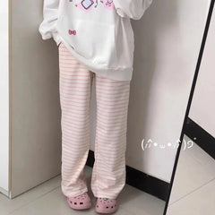 Hnewly  Y2K Striped Sweatpants Women Harajuku Kawaii Sweet Fleece Sports Pants Korean Fashion Cute Girly Basic Trousers