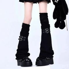 Hnewly  New Buckle Knitting Leg Warmers Over Knee Length Black Thigh High Socks Y2k Breathable Flare Long Leggings Girls