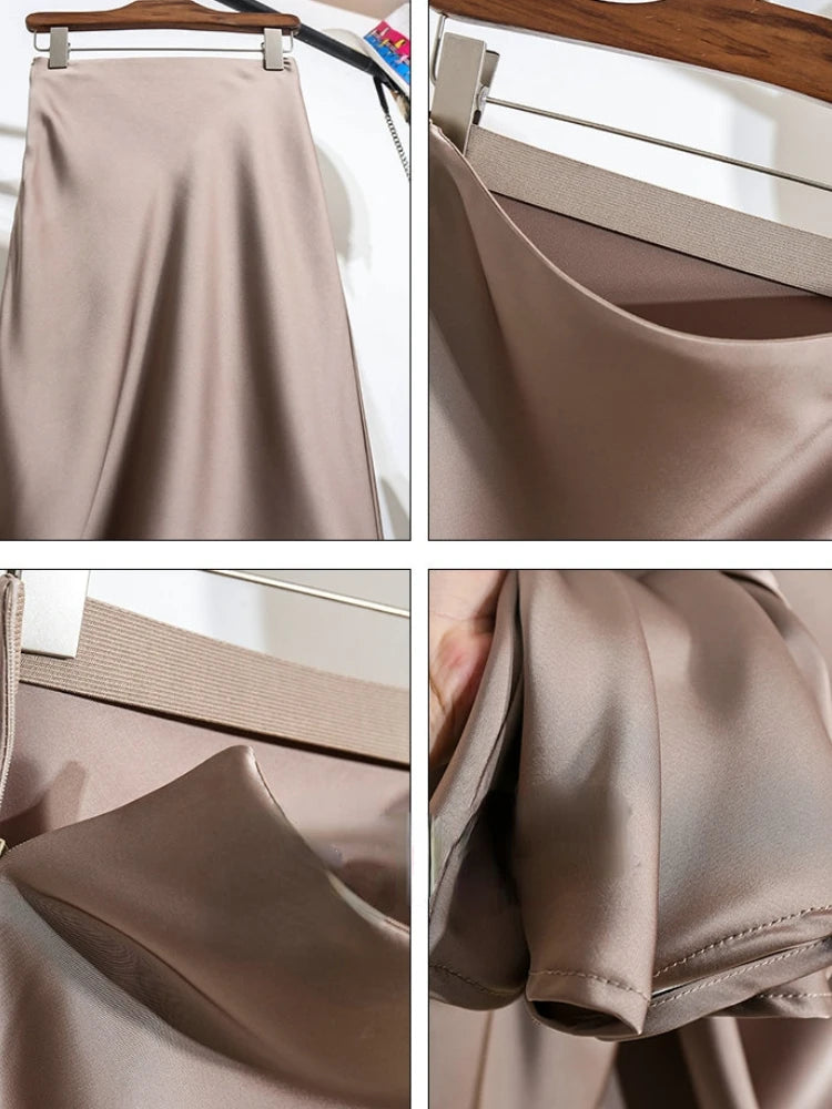 Hnewly Satin Fishtail Skirt Woman Korean Fashion Elastic High Waist Skirts for Women Spring/summer 2024 New Slim Long Dresses