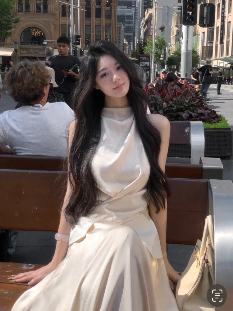 Hnewly French Elegant Midi Dress Even Party Female Summer Casual One Piece Dress Korean Fashion Clothing Beach Style 2000s Vintage