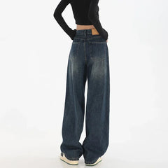 Hnewly Woman High Waist Slim Fit Wide Leg Jeans Female High Street Y2k 2000s Casual Pants Lady Fashion Black Blue Loose Denim Trouserse