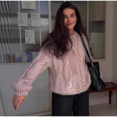 Hnewly  Casual Knitted Loose Cardigan Women Solid Long Sleeve O-neck SIngle Breasted Sweater Female Autumn Fashion Sweaters Lady