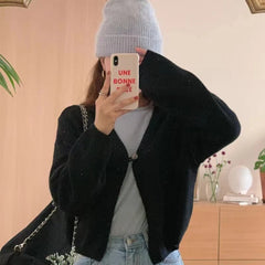 Hnewly  One Button Cardigan for Women Long Sleeve Single Button Up Plain Sweater Jacket Shrug Cardigan Teen-girl Y2K Outfit