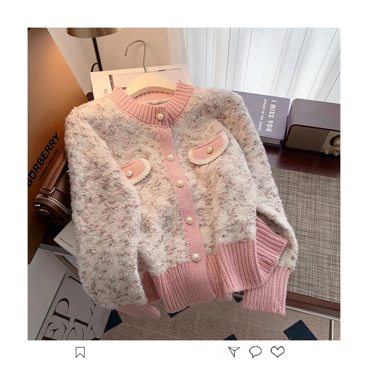 Hnewly  Luxury Pearl Button Sweater Women O-Neck Long Sleeve Cardigan Coat  Single Breasted Warm Jacket Casual All-Matched Knitwear Top