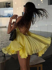 Hnewly  Backless Patchwork Dress Women Sexy Cross Lace-Up Sleeveless Deep V-Neck Solid Tierred Midnight Club Mini Bodycon