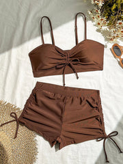 Hnewly  Wrinkled Knotted Shorts High Waist Bikini Female Swimsuit Women Swimwear Two-pieces Bikini set Tankini Bathing Suit Swim Beach