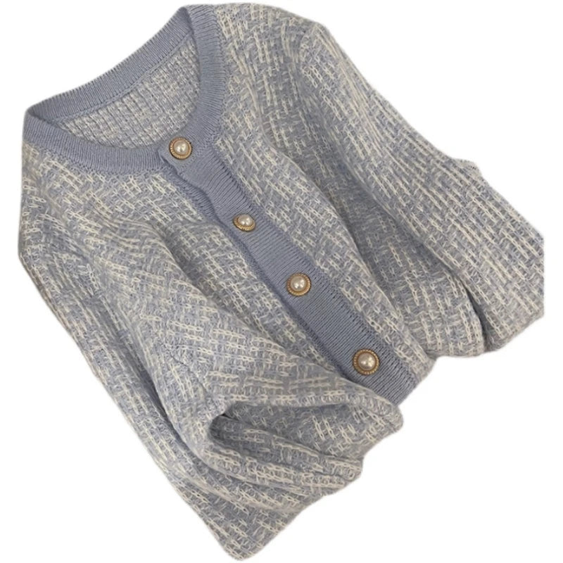 Hnewly French Elegant Cardigan Sweater Women's Fashion O-Neck Long Sleeve 2023 New Spring Autumn Knitwear Women's Short Loose Coat Top