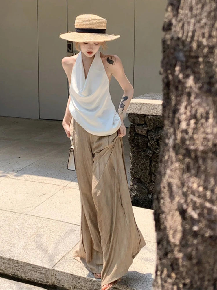 Hnewly Summer Casual Sleeveless Blouse Women Casual Camisole y2k Crop Top Loose Sexy Office Lady Style Clothing Korean Fashion