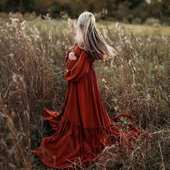 Hnewly  Bohemian Photo Shooting Pregnancy Dress Comfort Linen Cotton Maternity Dress Long Sleeved Loose Fitting Short Top Four Piece