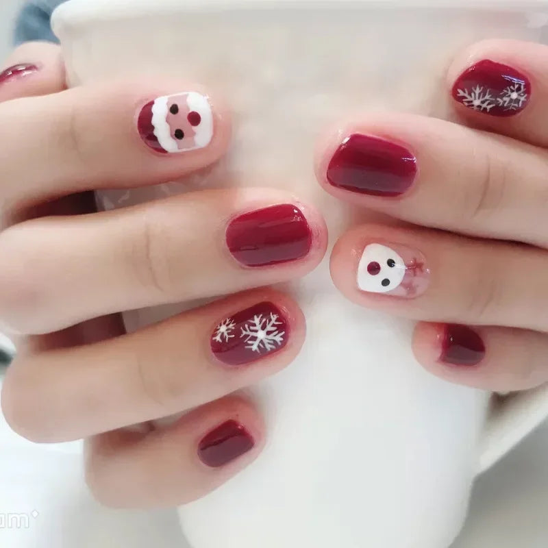 Hnewly 24pcs Red Rose False Nails Full Coverage Set Reusable Fake Nails Faux Acrylic Press on Nails with Accessories