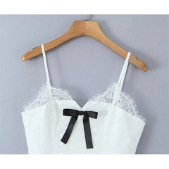 Lunivop  Bow Lace Trim White Sling Mini Sexy Dresses  Sweet Women Elegant A-line Cotton Summer Dress Night Out Robe