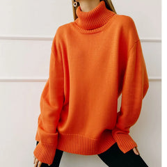 Hnewly  Thick Sweaters Oversized Turtleneck Women Winter White Pullovers Knitted High Neck Oversized Sweater For Woman Tops Loose