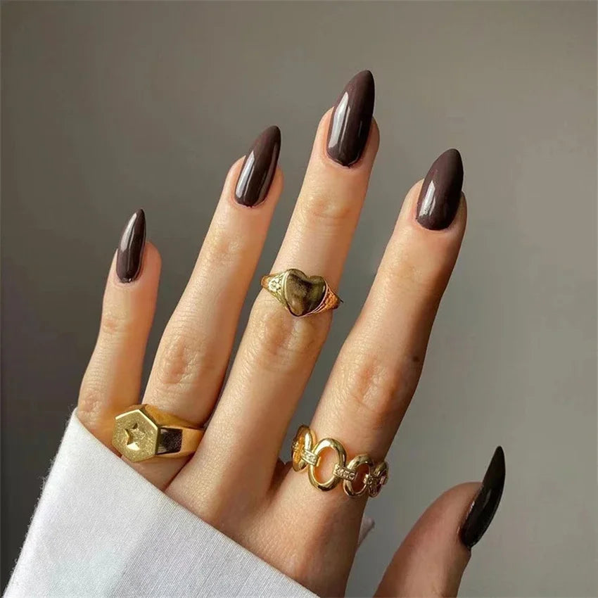 Hnewly 24pcs Artificial Nail Art Fake Nails Full Coverage Removable Ballet Short Press On Nails tips Chips Waterproof Solid Colour set