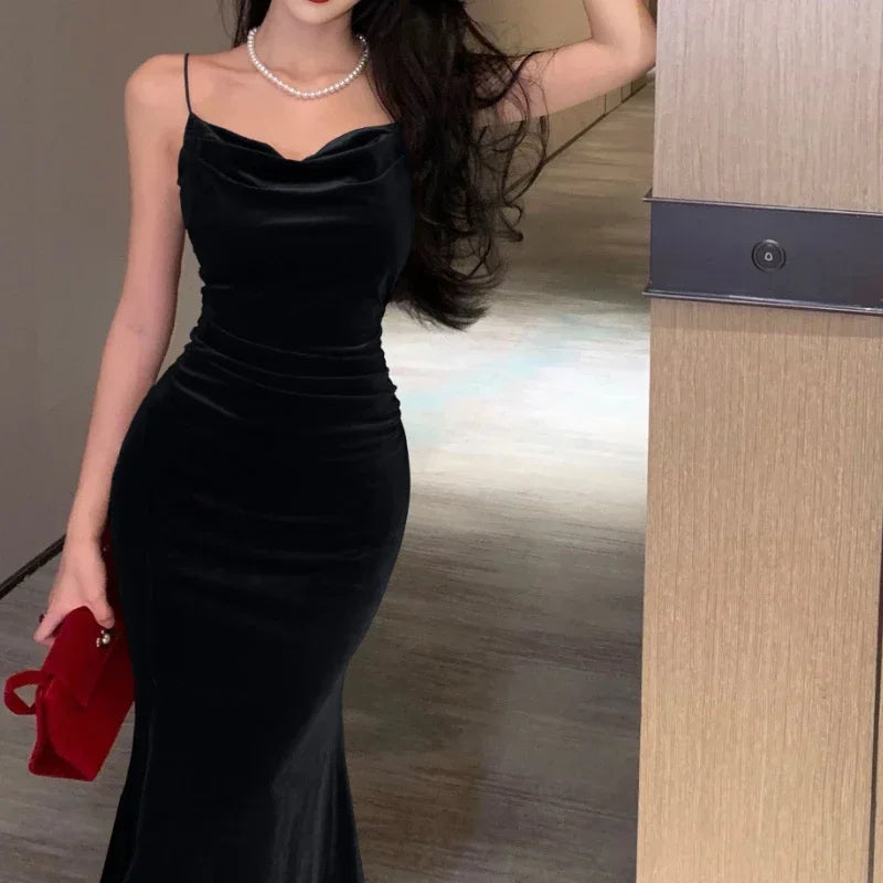 Hnewly Vintage Sexy Club Prom Red Dresses for Women Spaghetti Strap Slit Velvet Dress Beach Bandage Bodycon Midi Dress Party Elegant