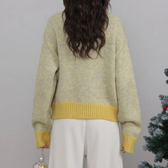 Hnewly Single-breasted Cardigan Long Sleeve Patchwork Knitted Sweater O-Neck Casual Warm Coat Office Outerwear Autumn Winter