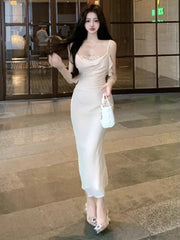 Hnewly  Woman Dress Sleeveless Lace Patchwork Slim Backless Sweet Elegant Temperament Party Dresses Sexy Ladies Fashion