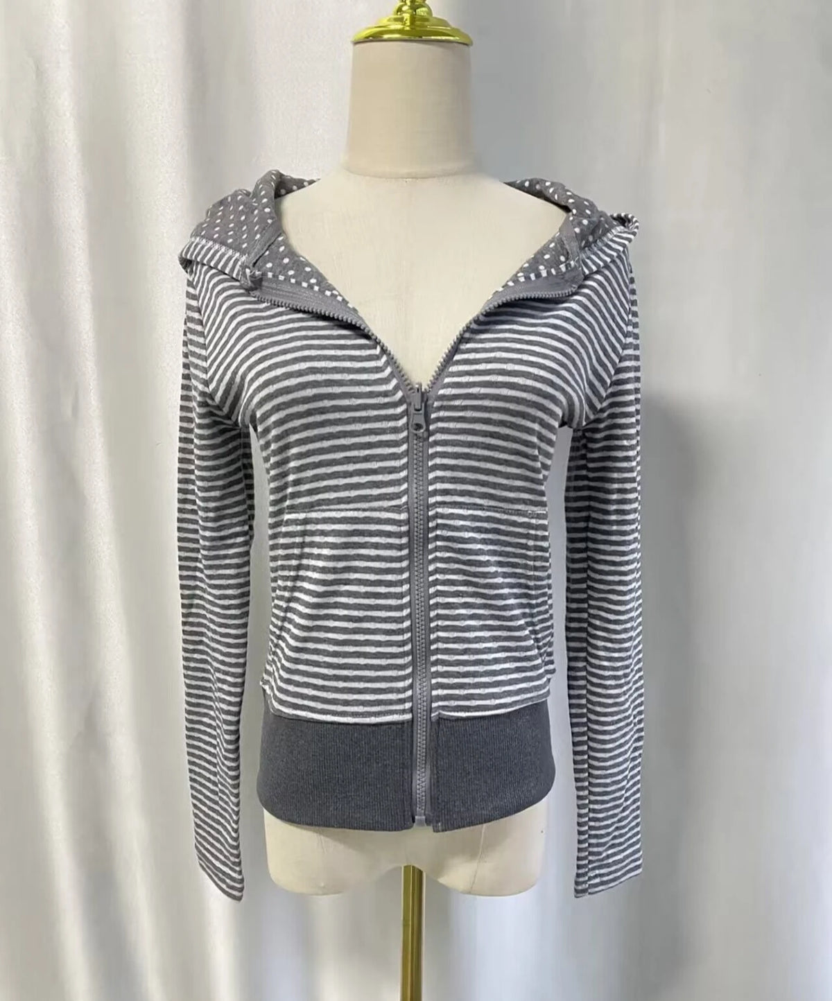 Hnewly  American Streetwear Striped Hooded Sweatshirt Autumn New Slim Fit Short Cardigan Fashion Casual Long Sleeve Coat Women