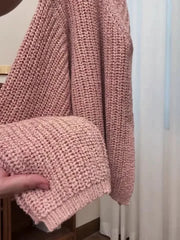Hnewly  Pink Knitted Cardigan for Women Long Sleeve V-neck with Invisible Button Front Sweater Jacket Teen-girl Fall Winter Cute Outfit