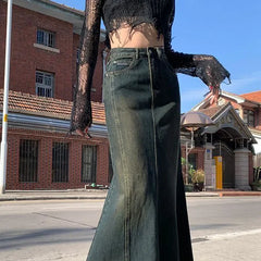 Hnewly  New Mermaid Denim Skirts Autumn Winter Woman Sexy Bandage Floor-Length Skirt Women Vintage Fashion High Waist Skirts Lady