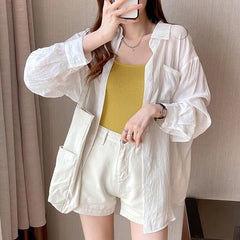 Hnewly  Concise Single Breasted Shirts for Women Spring Autumn Turn Down Collar Long Sleeve Blouses Woman Solid Color Outwear Lady