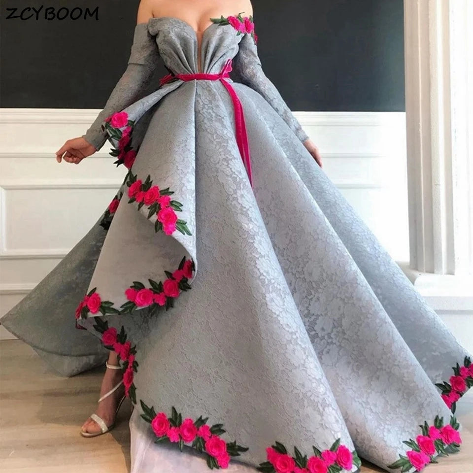 Hnewly  Evening Dresses Classic Formal Party Night Gala Appliques Off The Shoulder Long Sleeves Graduation Prom Gowns