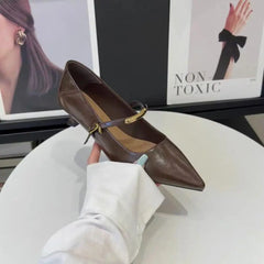 Lunivop  French Vintage Pointed Mary Jane Shoes for Women Spring Workwear High Heels Woman Stiletto Heels Office Leather Shoes