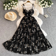 Hnewly  Vestidos Para Mujer Print Floral Hollow Out Spring Summer Woman Dresses Korean Fashion Sexy Beach Style Long Dress