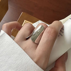 Hnewly Minimalist Silver Color Cuff Rings for Women Couples New Fashion Creative Smooth Pattern Geometric Party Jewelry Gifts