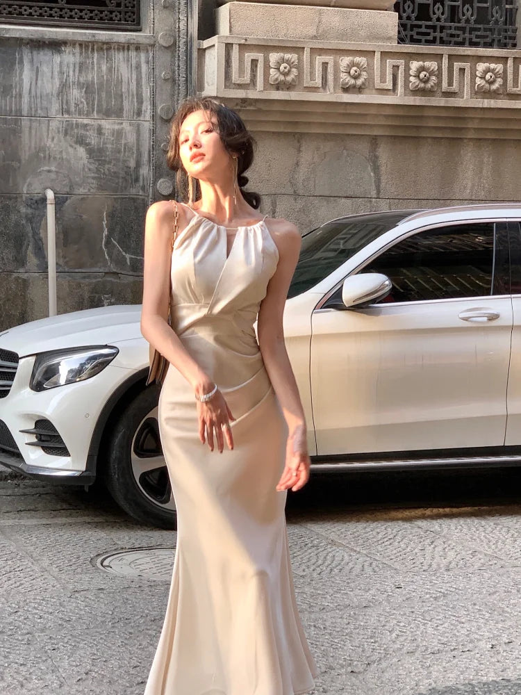 Hnewly Summer Clothes Chic Party Prom Dress Elegant Sleeveless Wedding Mermaid Women Sexy Elegant Fashion Slim Solid Tank Evening Robe