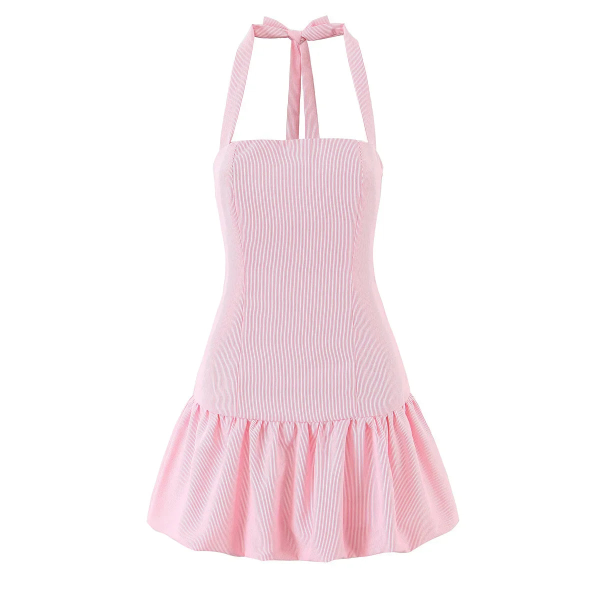 Lunivop  Beautiful Girl Striped Halter Dress Sexy Backless Low Waist A-line Mini Summer Dresses Party Women Robe