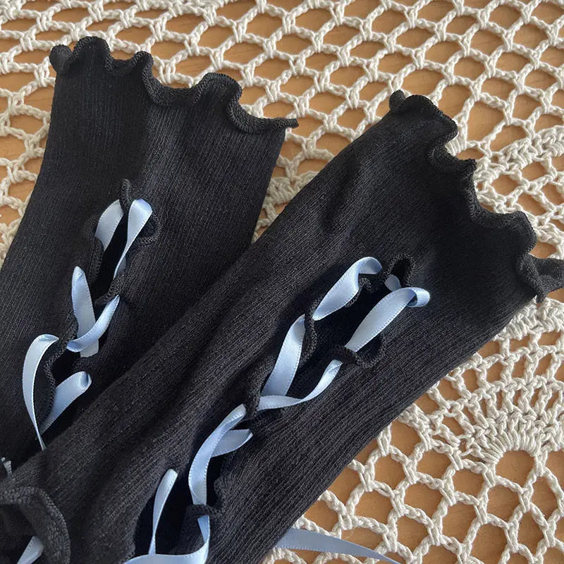 Hnewly  New Spring Summer Bandage Lace Splicing Long Oversleeve Sweet Girl Sun Protection Sleeves Subculture Y2k Arm Warmer