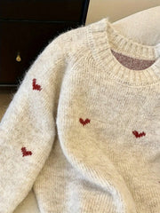 Hnewly  New Plus Size Fall Winter Comfortable Heart Pattern Sweater Long Sleeve Pullover Round Neck Top Korean Popular Women's Clothes