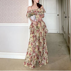 Hnewly French Elegant 2000s Vintage Dress Women Floral Floor-Length Sexy Wedding Party Long Boho Dress Beach Style 2024 Summer Y2k Chic