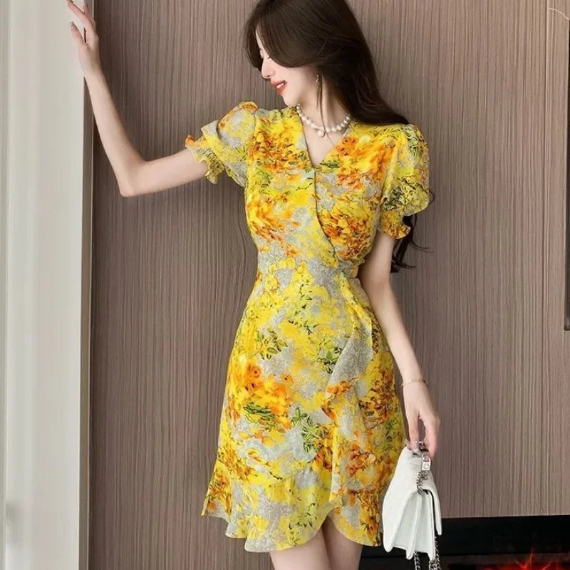 Hnewly Female Dress Beach Women's Dresses Short Sleeve Midi Cheap Casual Elegant Chic Curvy Vintage Pretty Y2k 2025 Fashion Youth Party