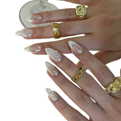 Hnewly French Handmade Manicure Medium Almond Fake Nails Elegant & Minimalist  Nails Press On Nails Design with Adhesive Nail File Set