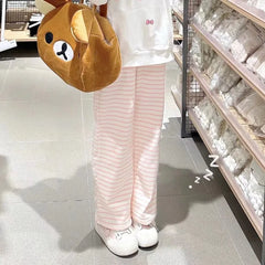 Hnewly  Y2K Striped Sweatpants Women Harajuku Kawaii Sweet Fleece Sports Pants Korean Fashion Cute Girly Basic Trousers