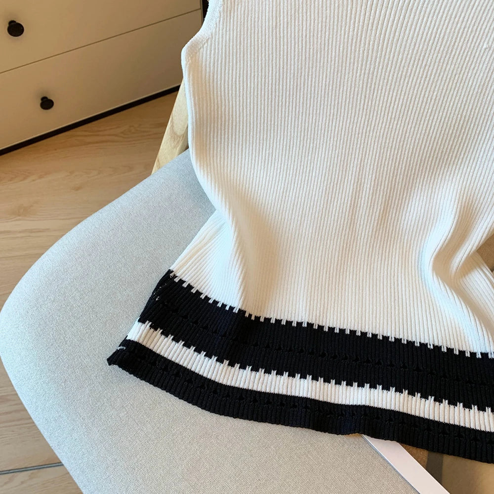 Hnewly  Half Zipper Stripe Pullover Sweater  Women Loose Knitted Base Shirt  2025 Spring /Autumn Japanese Style Long Sleeve Pullover Top