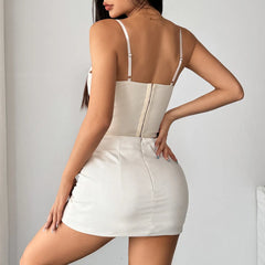 Hnewly  chic solid Spliced Corset Strapless Korean Camis Tank Top Fashion Off Shoulder Summer Women Clothing