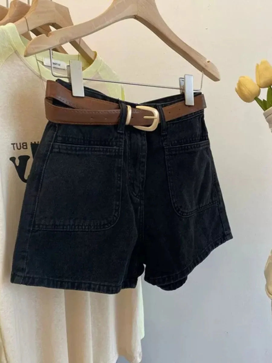 Hnewly  Retro Denim Shorts for Women's Summer New High Waisted Loose Wide leg Short Pants Fashion A-line Hotpants Oversized S-5XL