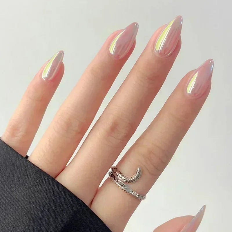 Hnewly 24pcs/Box Long Coffin False Nails Art Rose with Glue Wearable Nude Pink White Color Jelly Nails Tips Full Cover Press On Nails