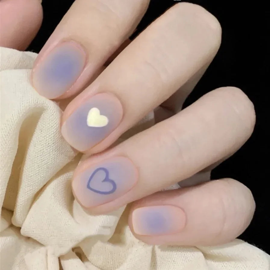 Hnewly 24pcs Dark Blue Gradient Wearing Fake Nails Full Coverage Waterproof Press On False Nails Art Women Girls Nail Art Decoration