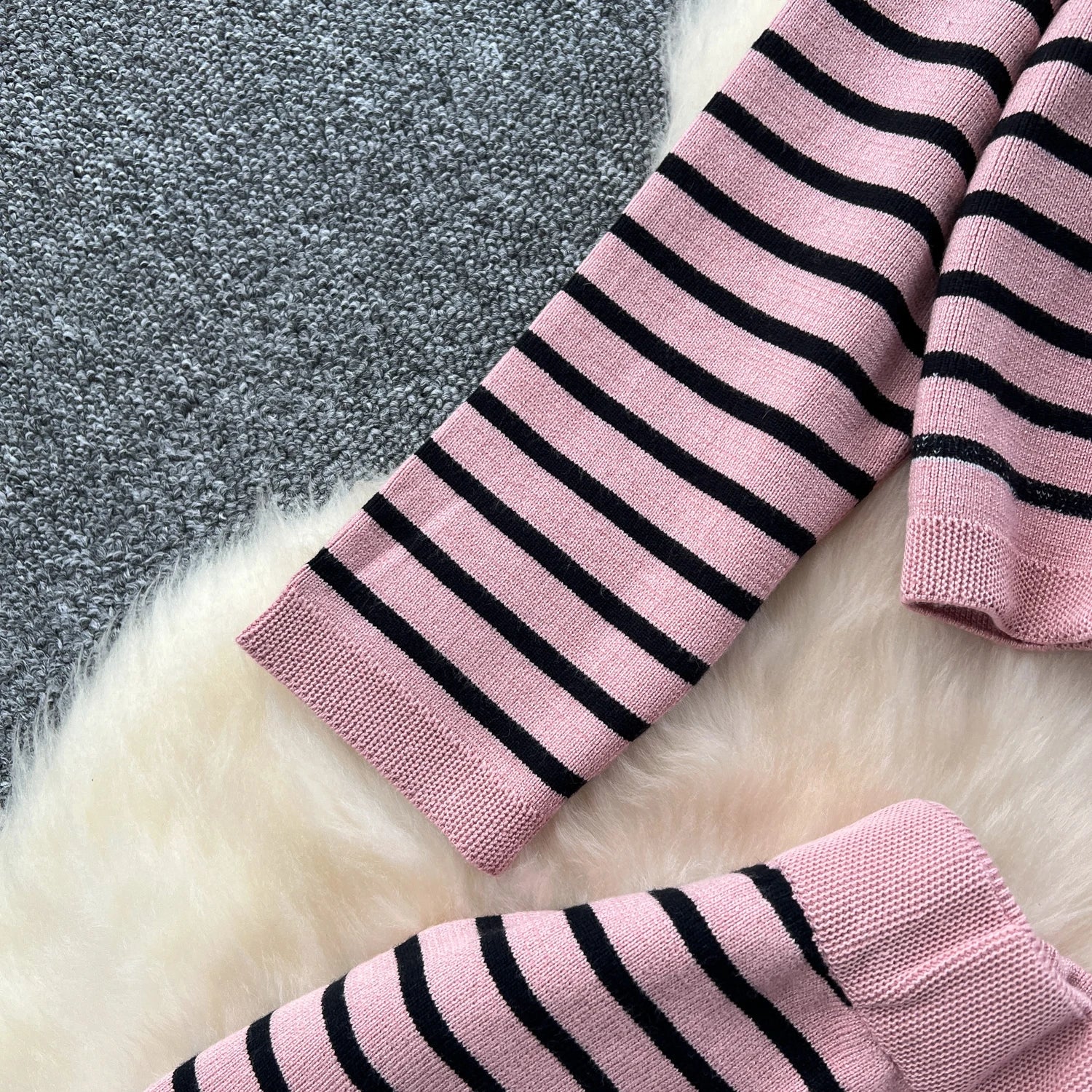 Hnewly  Elegant Knitted Set for Women's High End Versatile Round Neck Striped Knitted Cardigan+High Waist Casual Wide Leg Pants 2PCS