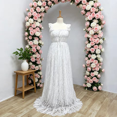 Hnewly  Off Shoulder Lace Camisole White Cashew Flower Dress Bohemian Photo Shooting Pregnancy Dress Photography Dress For Women