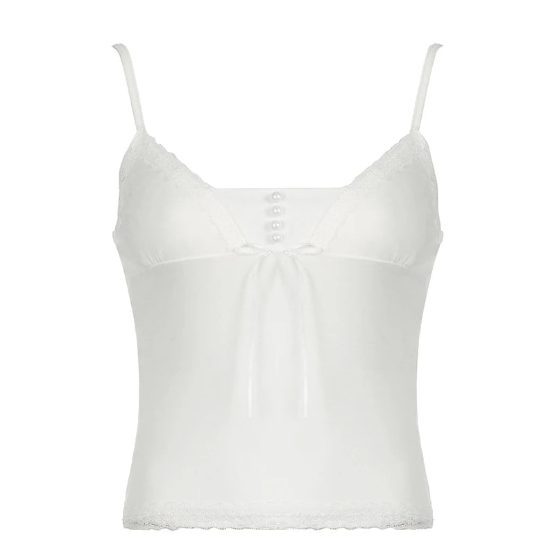 Hnewly Fashion Solid Lace Spliced Simple All-Match Women Camisole Tops Basic Slim Fit Fake 2 Piece Blouses