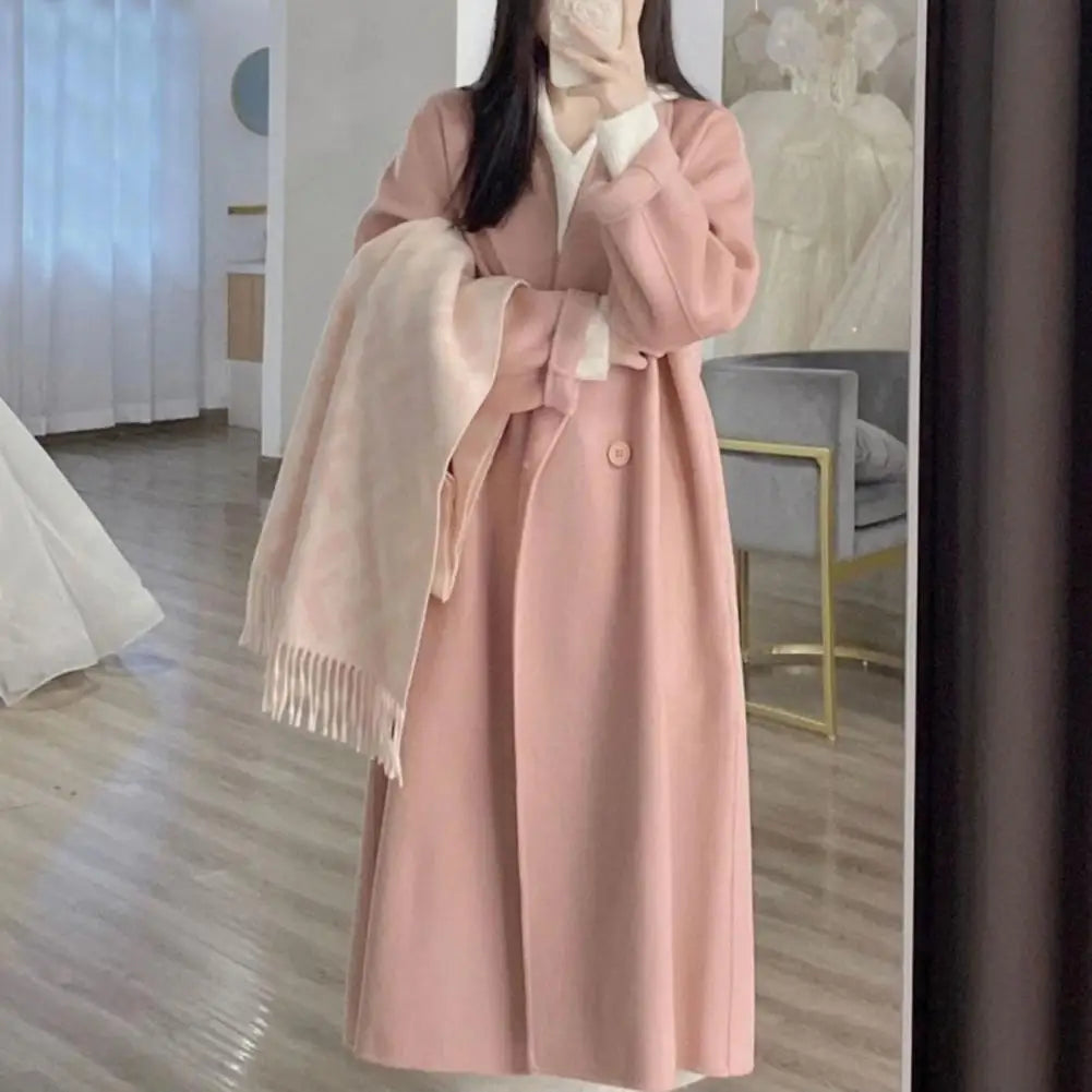 Hnewly winter winery outfit Women Loose Jacket Double-breasted Mid Length Trench Coat for Women Windproof Warm Overcoat with Lapel Pockets Fall Winter